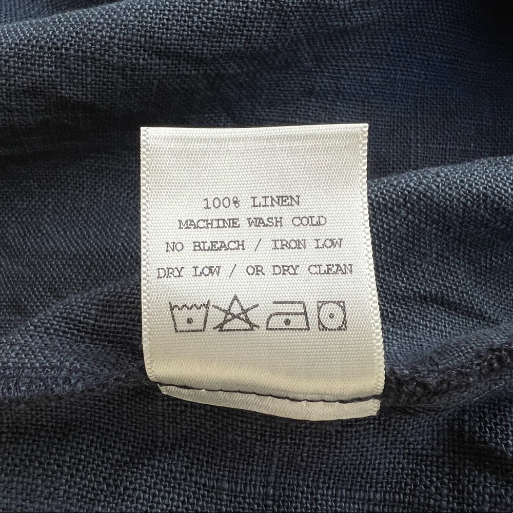 100% linen navy easy dress - long sleeve with pockets - raw hem with slits - Picture 9 of 9